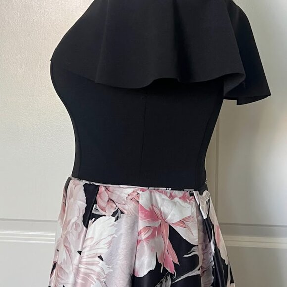Betsy & Adam Black Pink Floral Off-The-Shoulder Fit & Flare Dress Size 2 - Picture 8 of 16